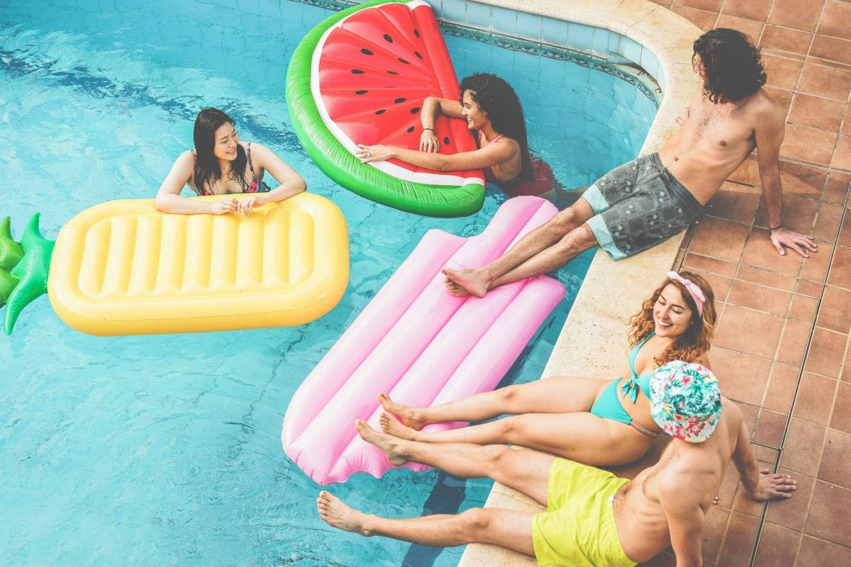 Decoração de festa na piscina, cenário de festa de verão